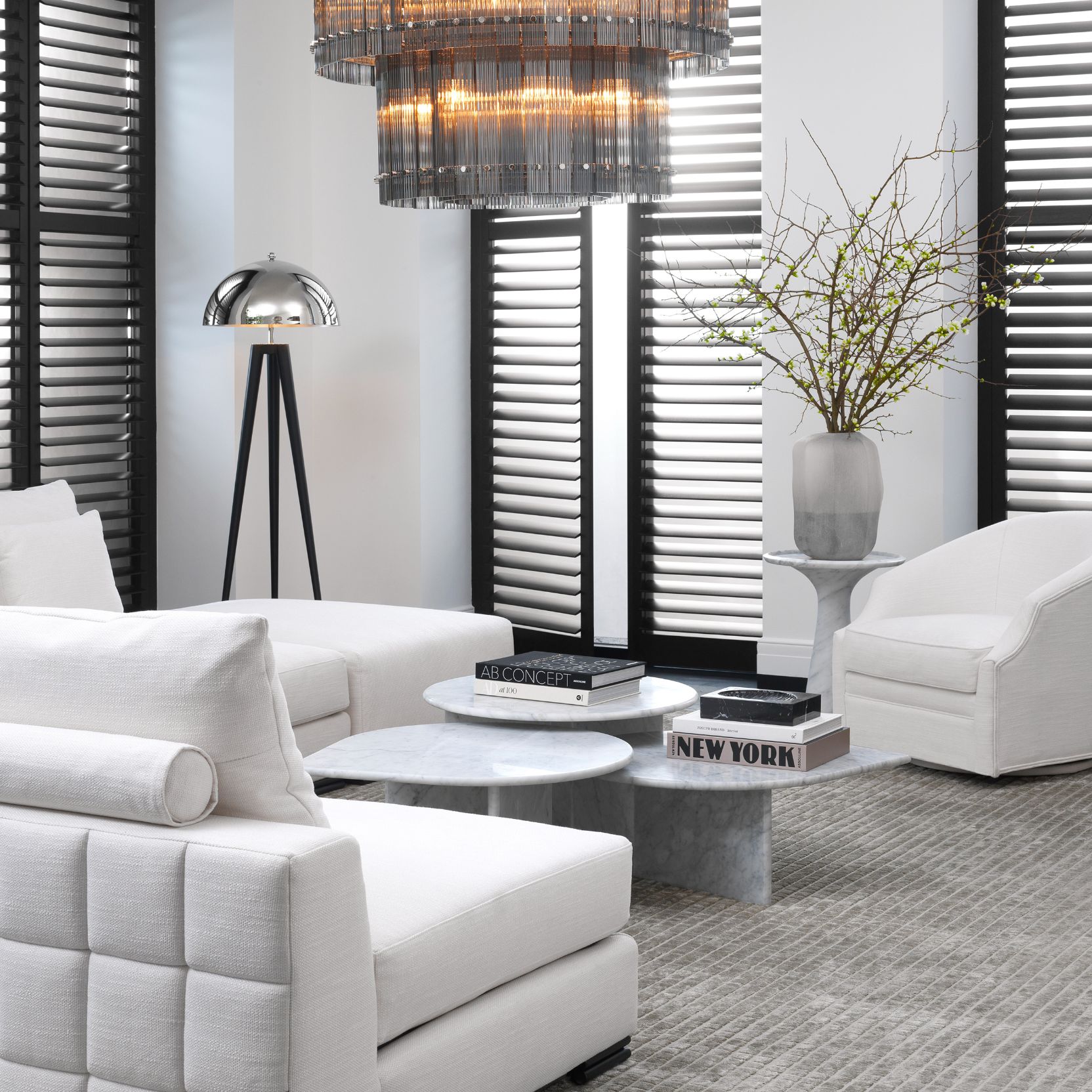 Naples Soffbord Sats i 3 delar Marmor 83 cm