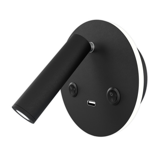 Bergdala USB hotel wall light black 14cm Bergdala USB hotel wall light black 14cm