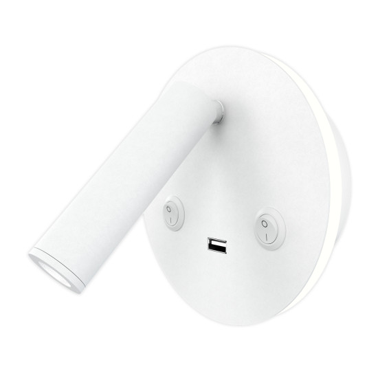 Bergdala USB hotell vägglampa vit 14cm