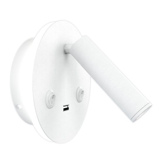 Bergdala USB hotell vägglampa vit 14cm