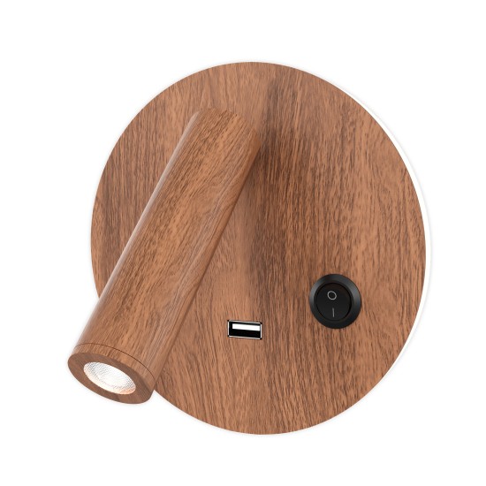 Bergdala USB hotell vägglampa trä 14cm