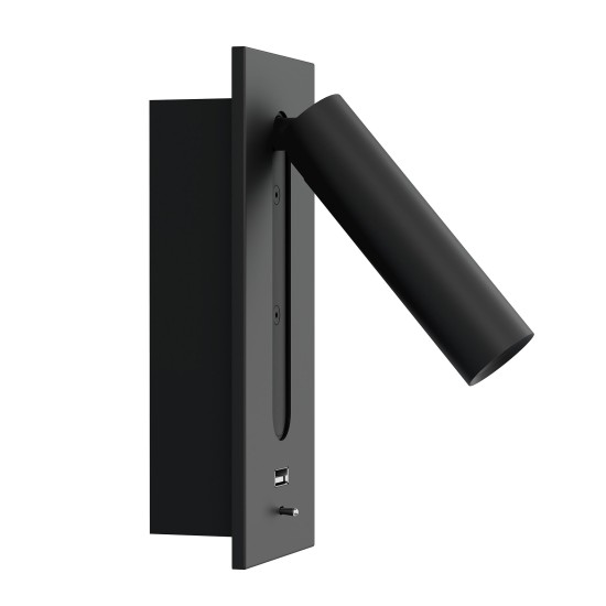 Lunda USB hotell vägglampa svart 18cm