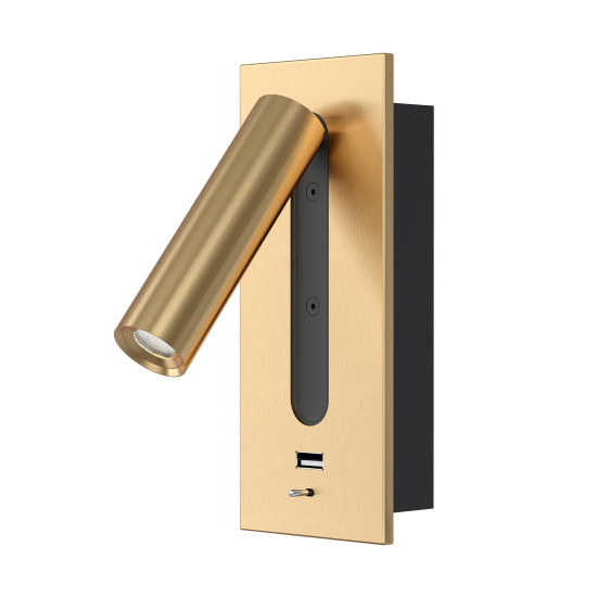 Lunda USB hotell vägglampa borstad mässing 18cm Lunda USB hotell vägglampa borstad mässing 18cm
