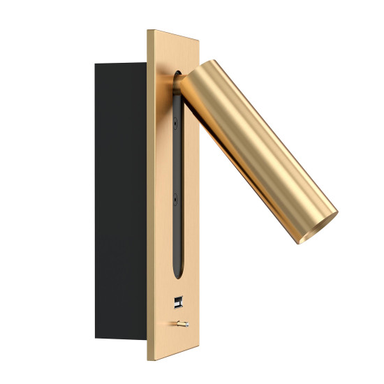 Lunda USB hotell vägglampa borstad mässing 18cm Lunda USB hotell vägglampa borstad mässing 18cm