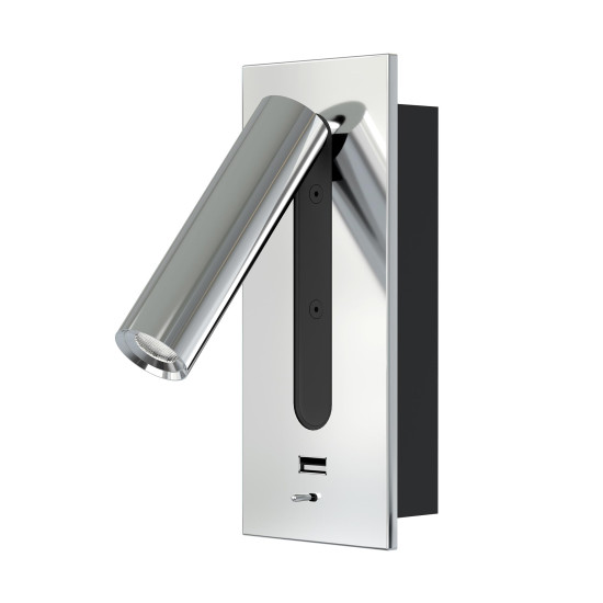 Lunda USB hotel wall light chrome 18cm Lunda USB hotel wall light chrome 18cm