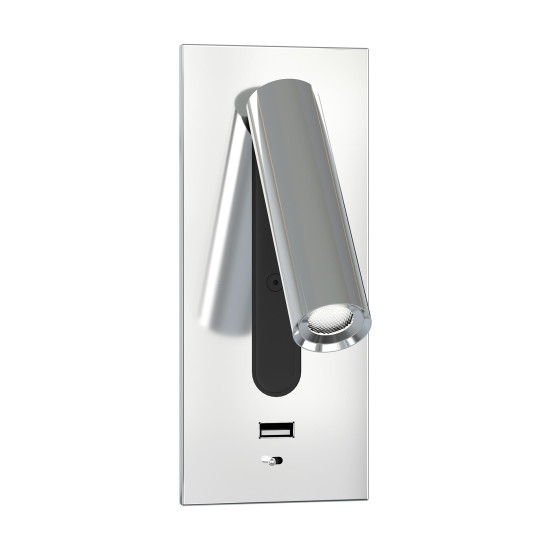 Lunda USB hotel wall light chrome 18cm Lunda USB hotel wall light chrome 18cm