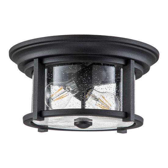 Merrill 2-Lt Outdoor Flush Ceiling Light Black/Clear 33cm IP44 Merrill 2-Lt Outdoor Flush Ceiling Light Black/Clear 33cm IP44
