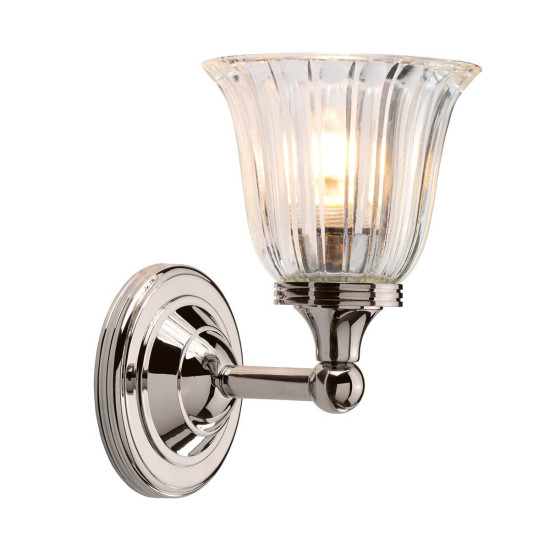 Austen 1-ljus vägglampa i polerad nickel/glas 21,7cm IP44 Austen 1-ljus vägglampa i polerad nickel/glas 21,7cm IP44