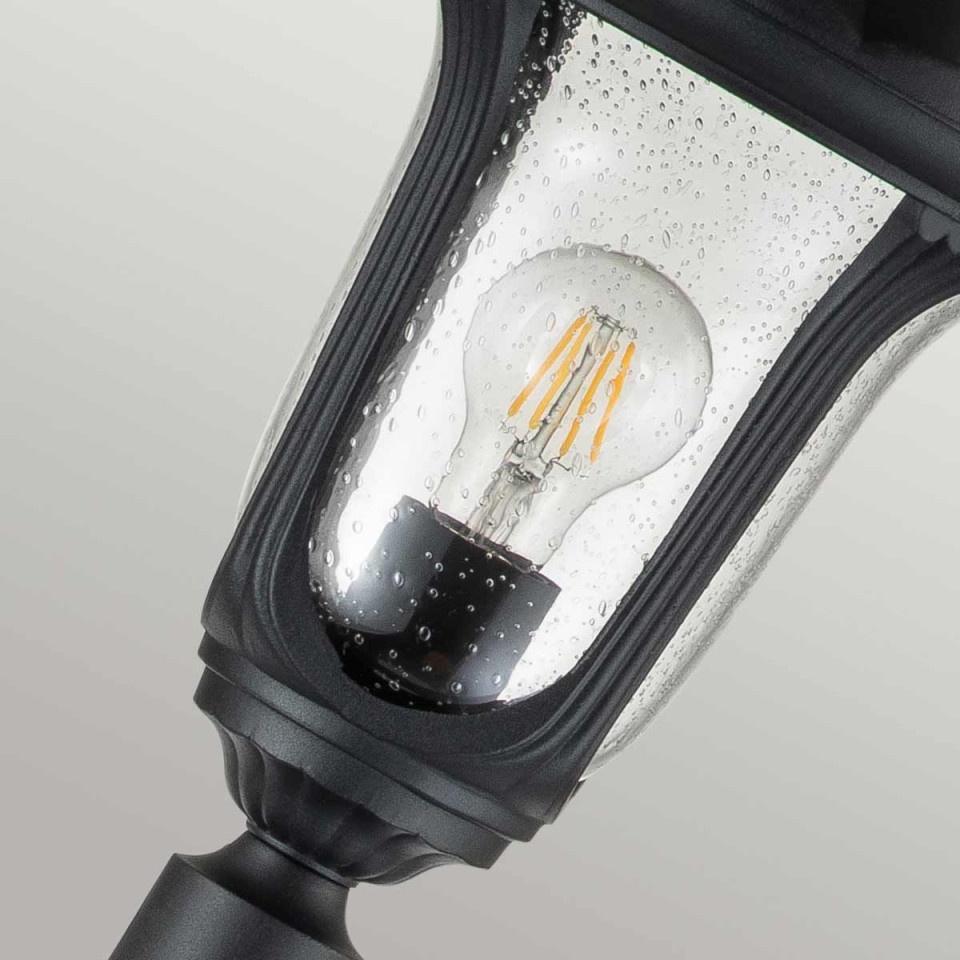 Chicago 1-ljus liten utomhuspelarlampa med struktur svart/klar 115 cm IP44