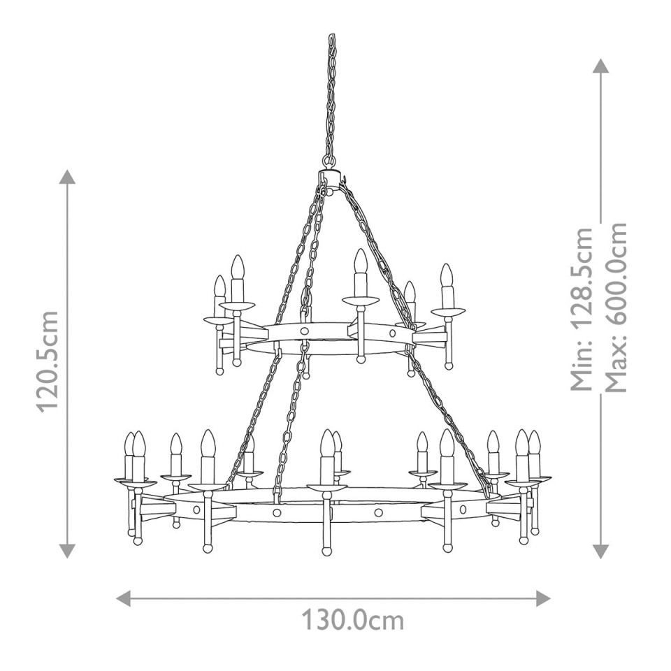 Cromwell 18-lt chandelier old bronze 130 cm
