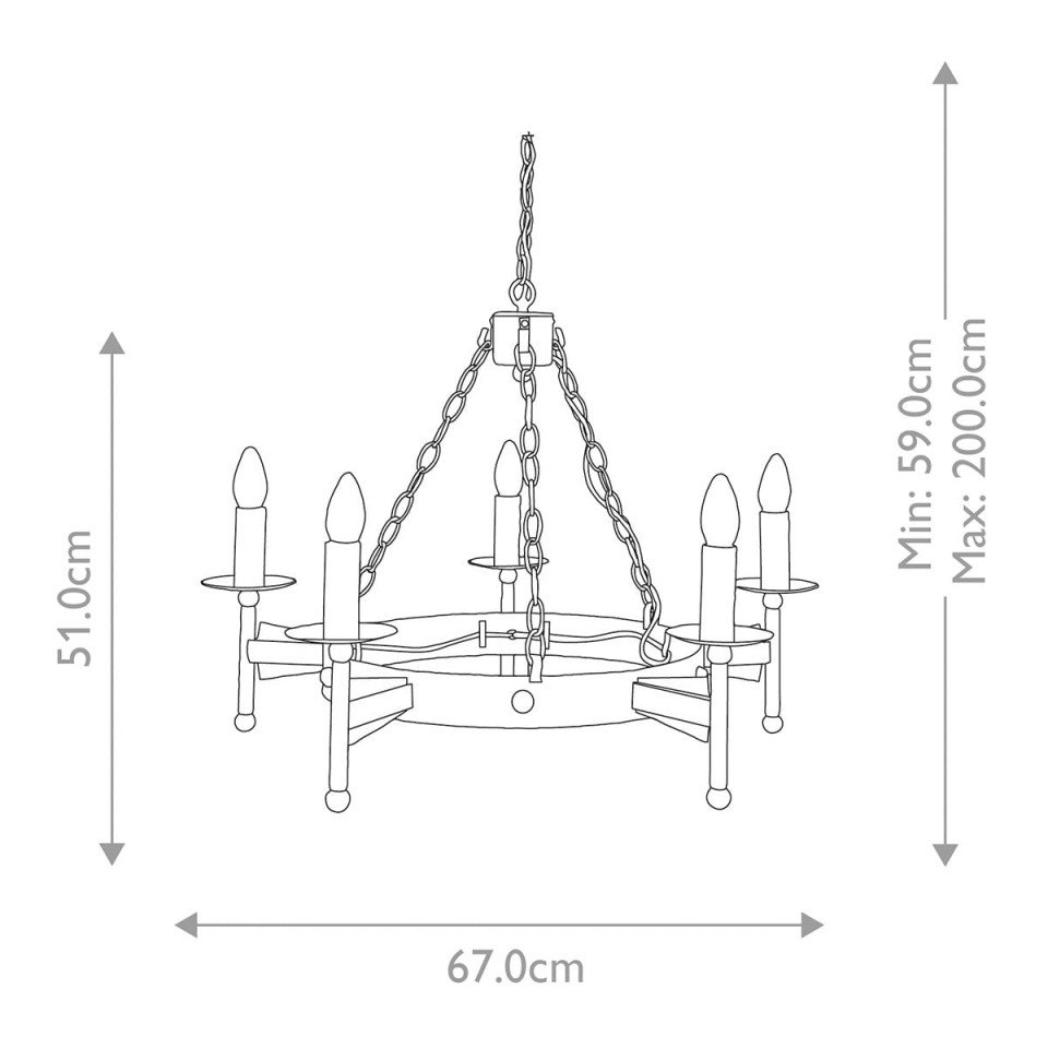 Cromwell 5-lt chandelier old bronze 67 cm