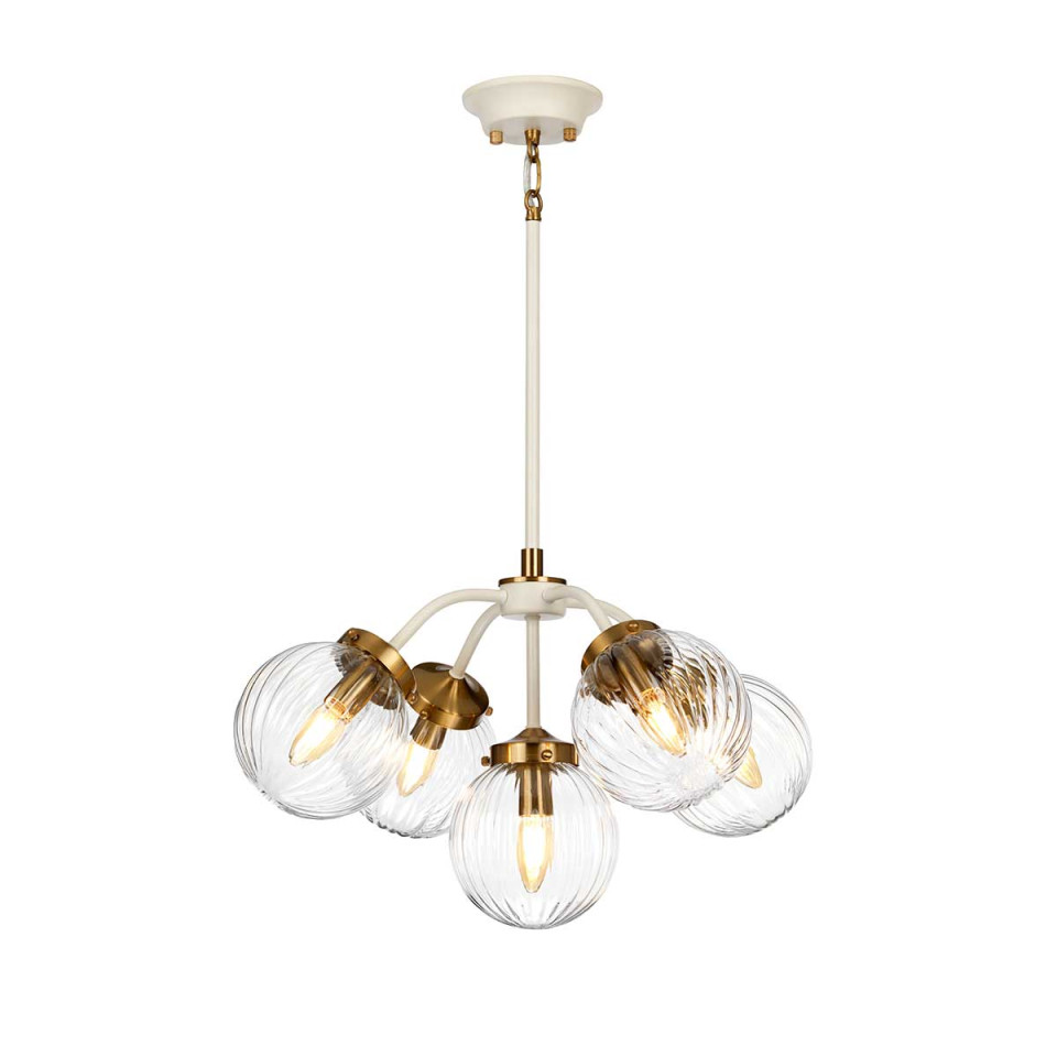 Cosmos 5-Lt ljuskrona kräm/mässing/klar 56,7 cm Elstead Lighting Cosmos 5-Lt ljuskrona kräm/mässing/klar 56,7 cm