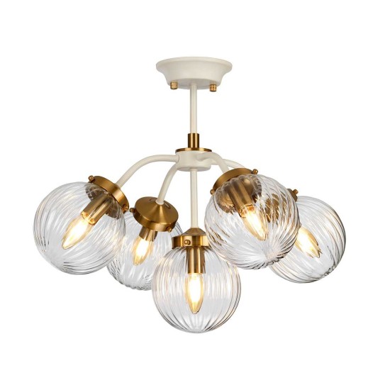 Cosmos 5-Lt Chandelier Cream/Brass/Clear 56.7cm