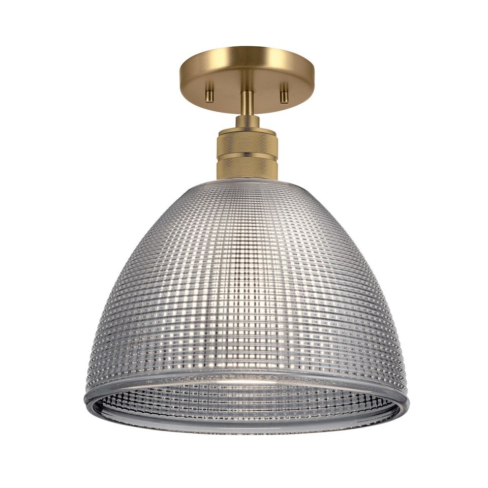 Hampstead 1-ljus taklampa i mässing/rökglas 25,4 cm
