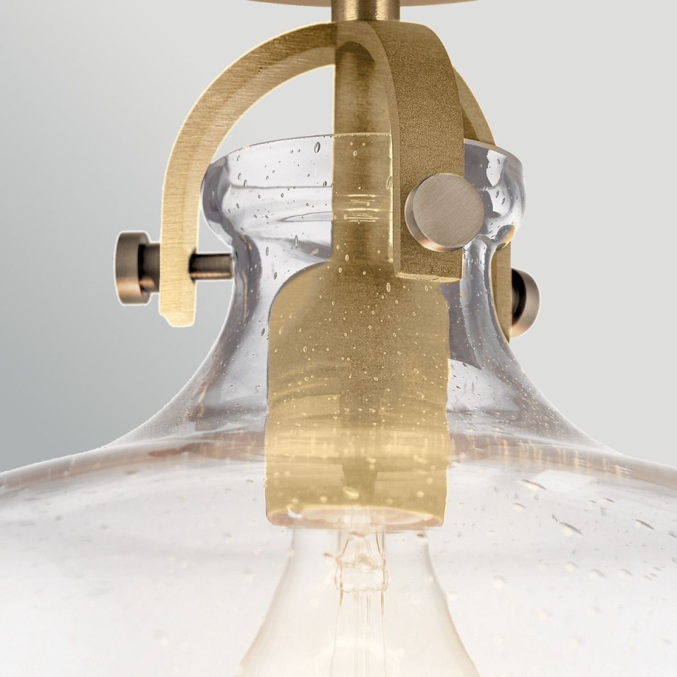Hampton 1-ljus taklampa i naturmässing/klart glas 33 cm