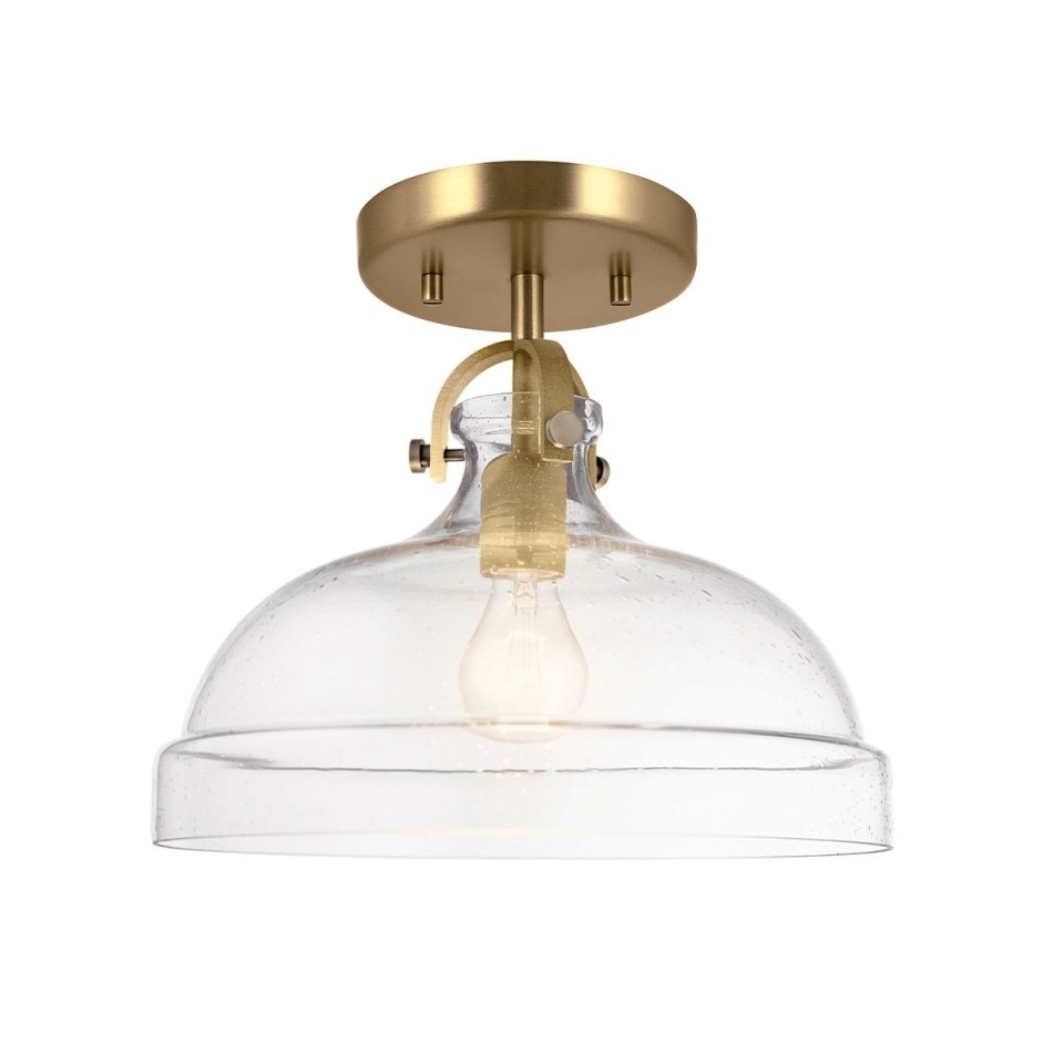 Hampton 1-ljus taklampa i naturmässing/klart glas 33 cm