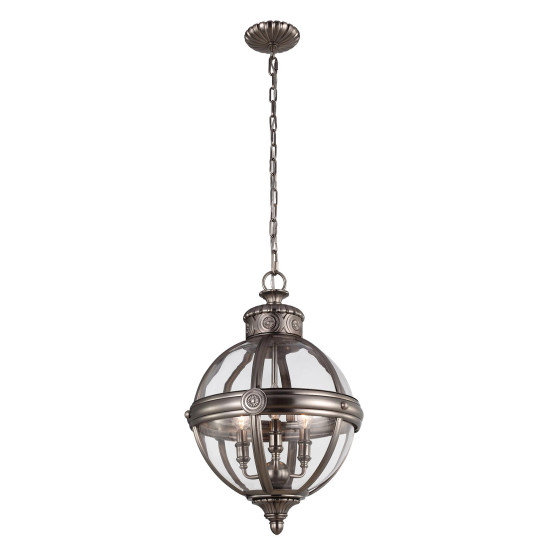 Adams 3-Lt Ceiling Lamp Antique Nickel/Clear 37.1cm