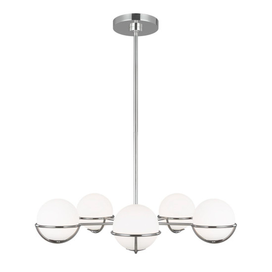 Apollo 5-Lt Chandelier Polished Nickel/White 81.3cm