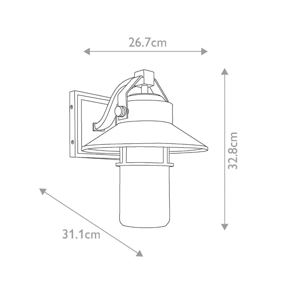 Boynton 1-Lt Medium Outdoor Wall Light Painted Brushed Steel/Clear 32.8cm IP44