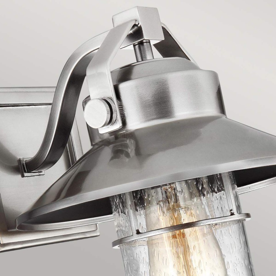 Boynton 1-Lt liten utomhusvägglampa målad borstat stål/klar 27.3cm IP44