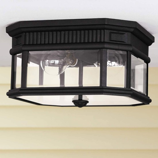 Cotswold Lane 2-Lt Outdoor Flush Ceiling Light Black/Clear 29.2cm IP44