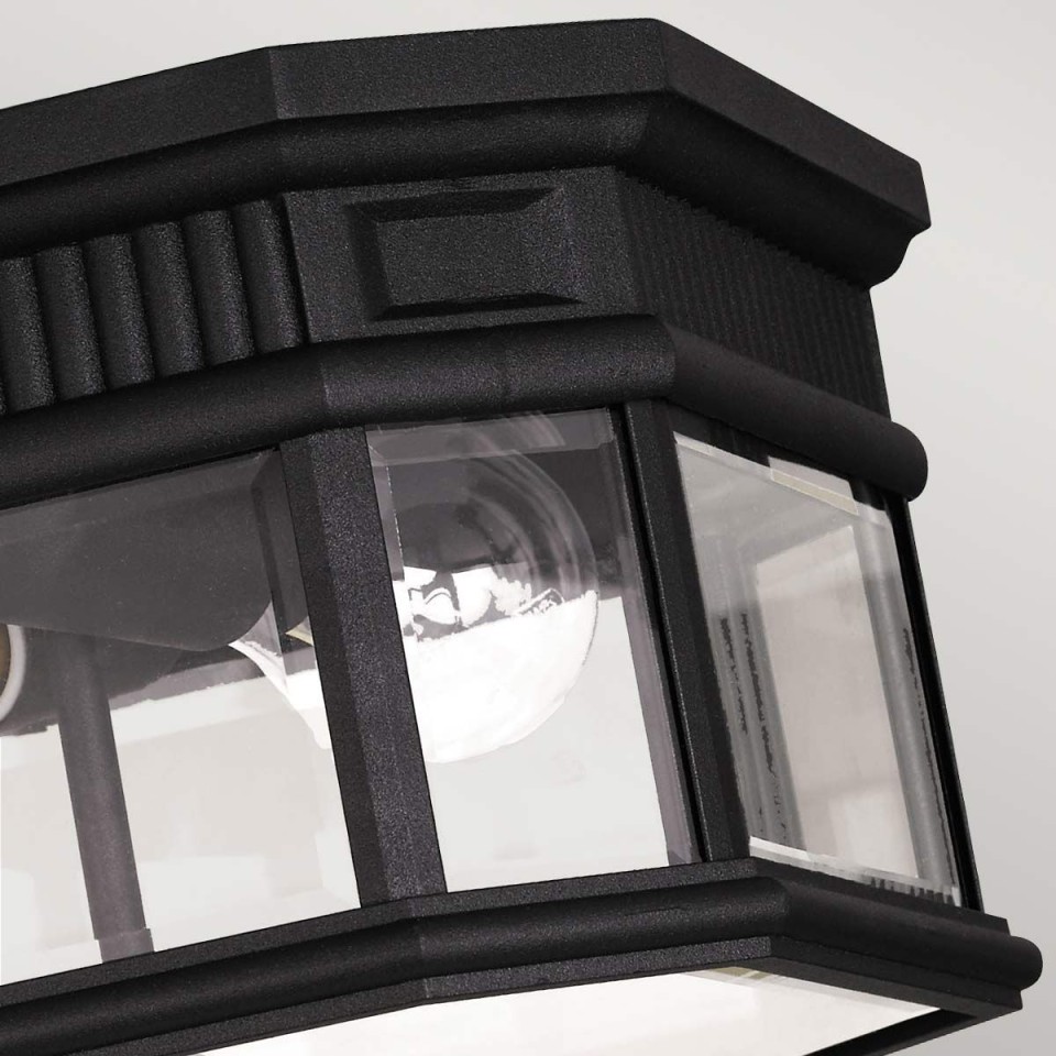 Cotswold Lane 2-Lt Outdoor Flush Ceiling Light Black/Clear 29.2cm IP44