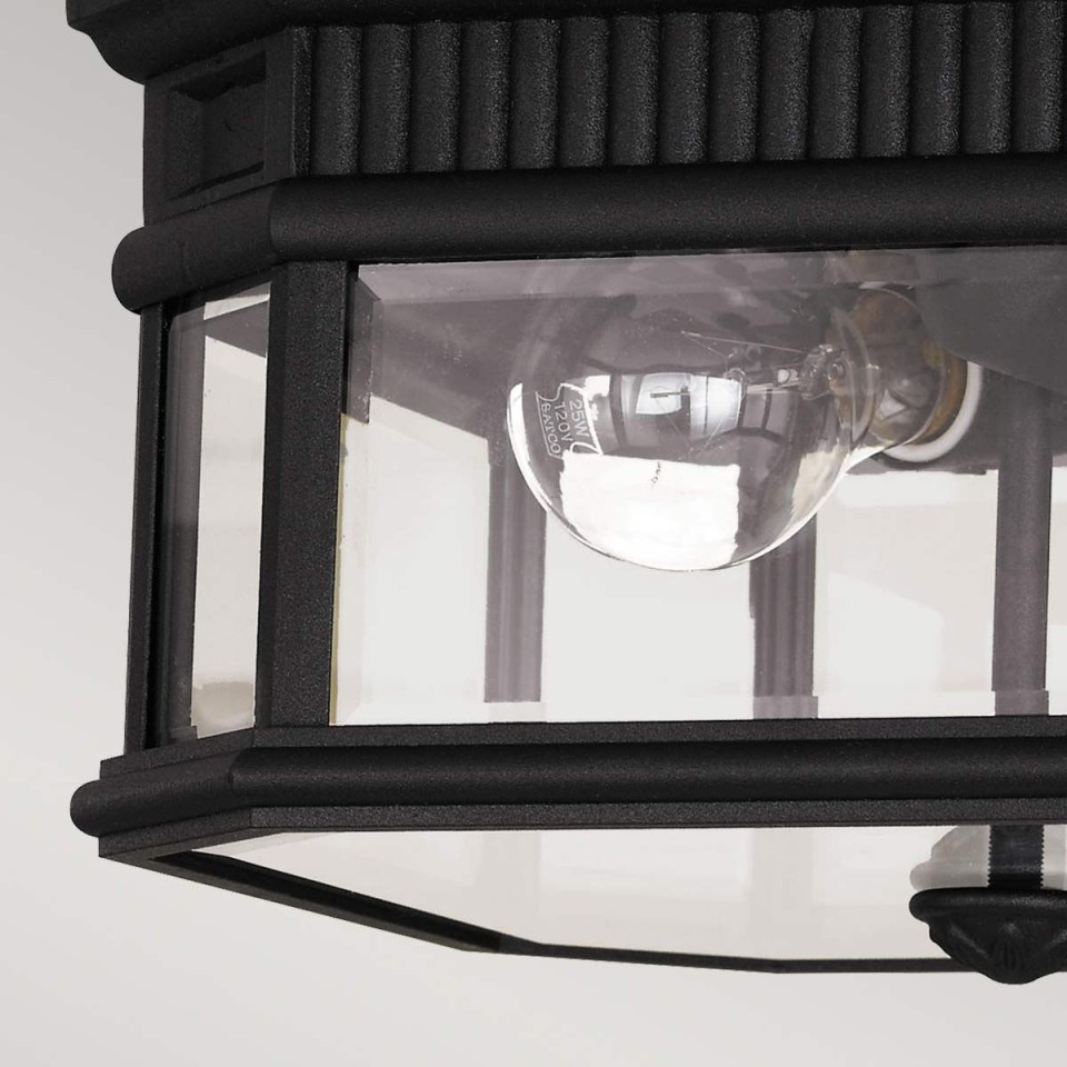 Cotswold Lane 2-Lt Outdoor Flush Ceiling Light Black/Clear 29.2cm IP44
