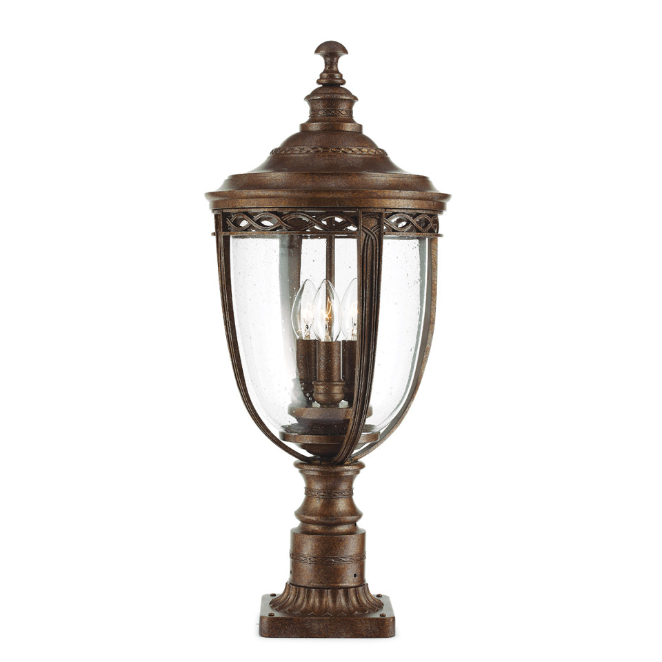 English Bridle 3-Lt Large Outdoor Pedestal Light British Bronze 63.8cm Elstead Lighting English Bridle 3-Lt Large Outdoor Pedestal Light British Bronze 63.8cm