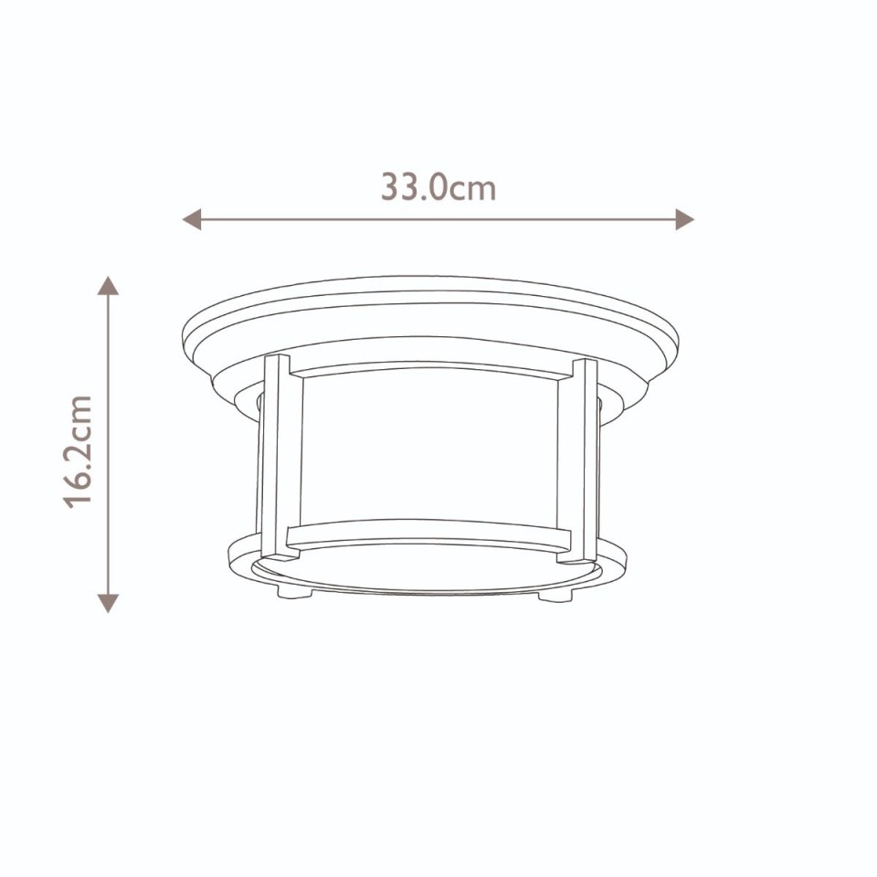 Merrill 2-Lt Outdoor Flush Ceiling Light Black/Clear 33cm IP44