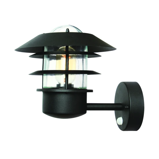 Helsingör 1-lt utomhus vägglampa med PIR svart 23.6cm