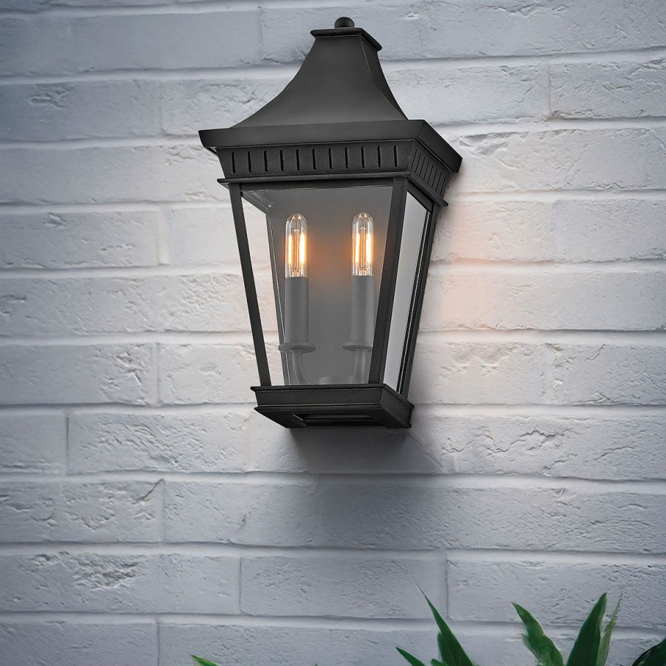Chapel Hill 2-ljus utomhus halv vägglykta svart 39.4 cm Hinkley Lighting Chapel Hill 2-ljus utomhus halv vägglykta svart 39.4 cm