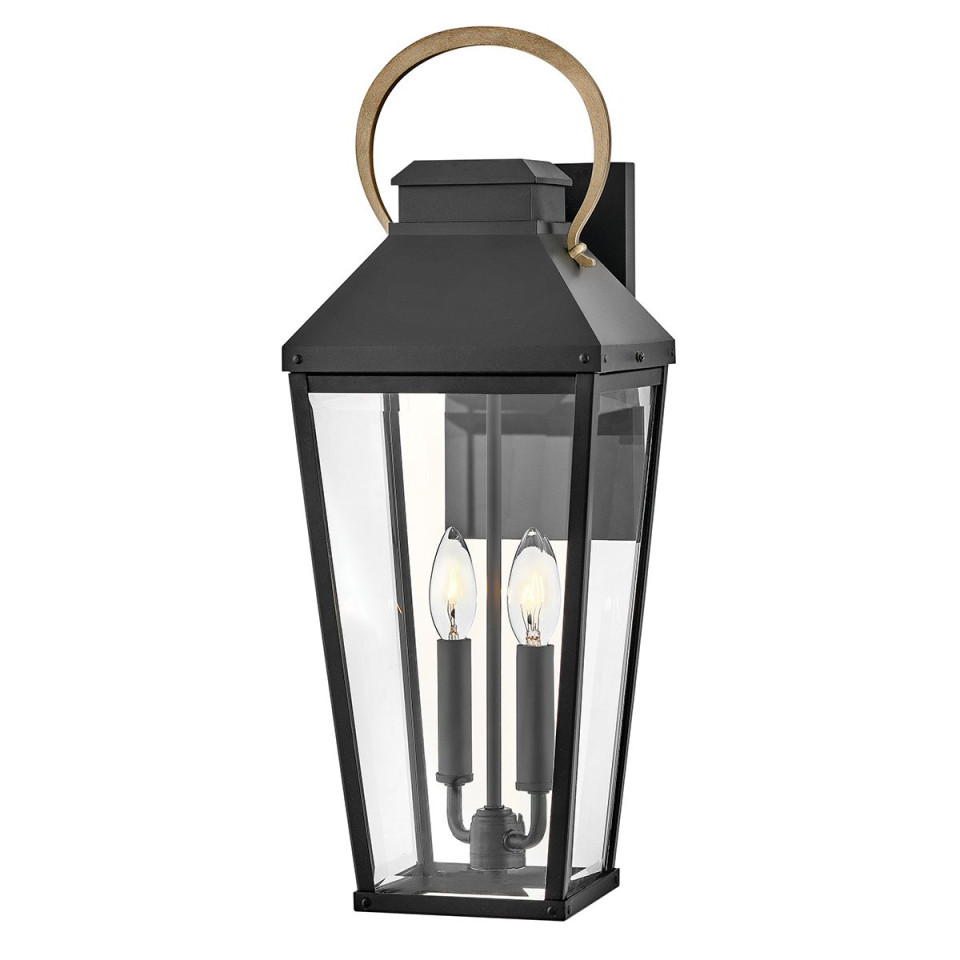 Dawson 2-ljus stor utomhusvägglykta svart/polerad brons 55,6 cm IP44 Hinkley Lighting Dawson 2-ljus stor utomhusvägglykta svart/polerad brons 55,6 cm IP44