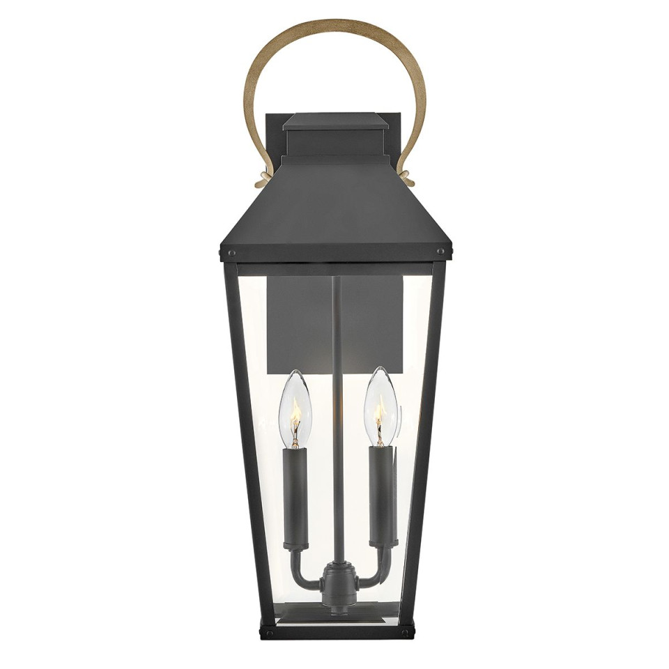Dawson 2-ljus stor utomhusvägglykta svart/polerad brons 55,6 cm IP44 Hinkley Lighting Dawson 2-ljus stor utomhusvägglykta svart/polerad brons 55,6 cm IP44