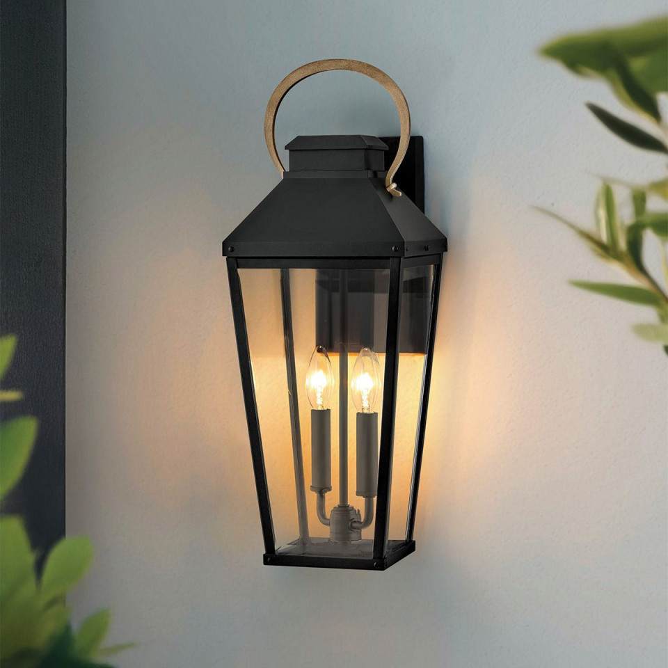 Dawson 2-ljus stor utomhusvägglykta svart/polerad brons 55,6 cm IP44 Hinkley Lighting Dawson 2-ljus stor utomhusvägglykta svart/polerad brons 55,6 cm IP44