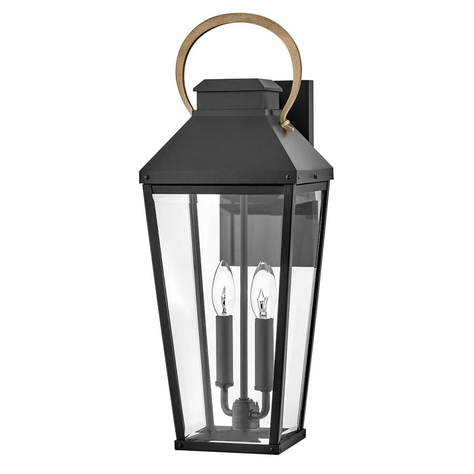 Dawson 2-ljus stor utomhusvägglykta svart/polerad brons 55,6 cm IP44 Hinkley Lighting Dawson 2-ljus stor utomhusvägglykta svart/polerad brons 55,6 cm IP44