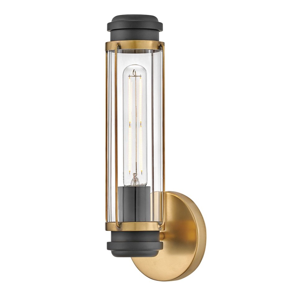Masthead 1-Lt Bathroom Wall Light Heritage Brass/Black 35.1cm IP44