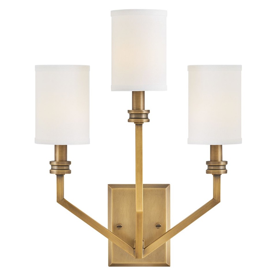 Moore 3-ljus vägglampa mässing/offwhite 48,3 cm