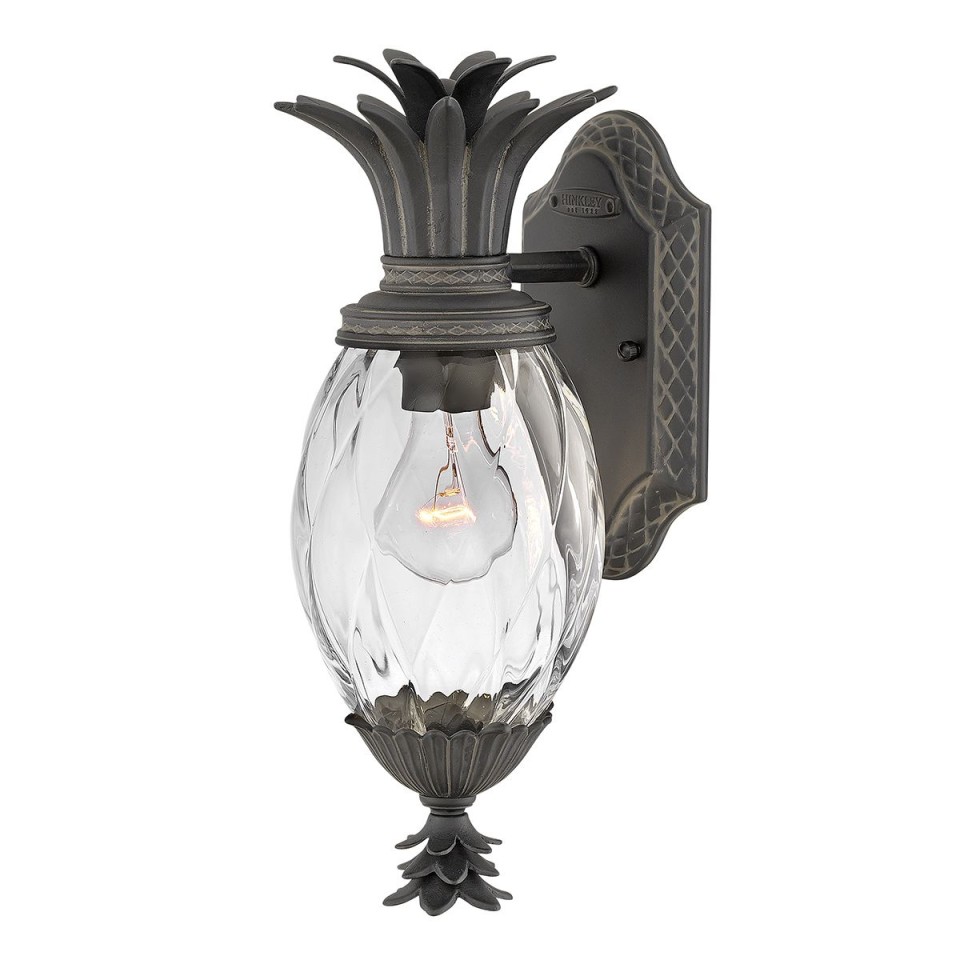 Plantation 1-Lt Small Outdoor Wall Light Museum Black/Glass 35.6cm IP44