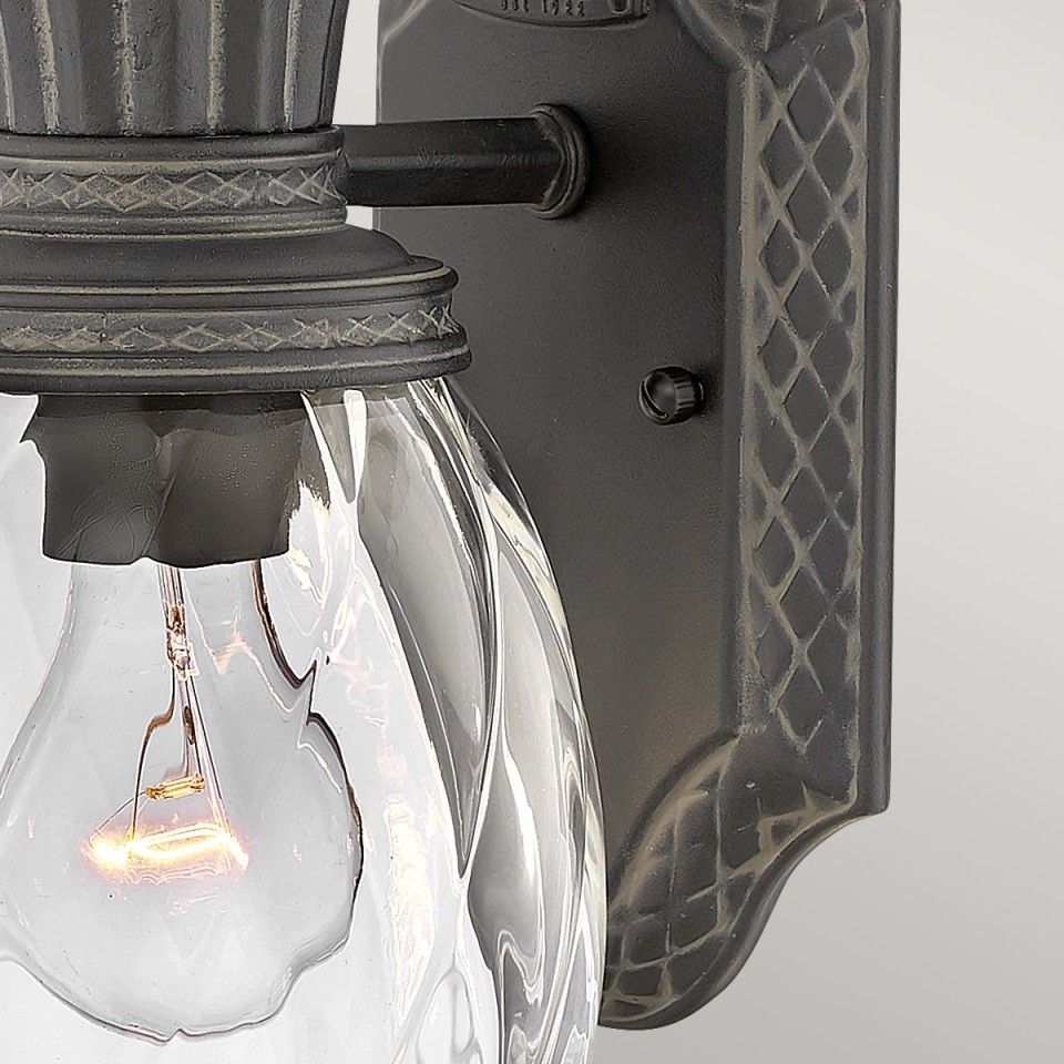 Plantation 1-Lt Small Outdoor Wall Light Museum Black/Glass 35.6cm IP44