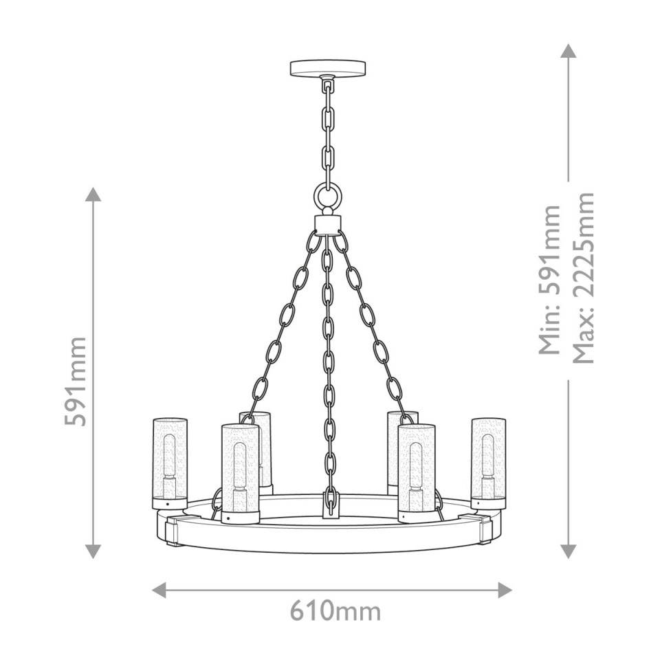 Sawyer 6-ljus utomhus ljuskrona sequoia trä/rost järn 61 cm IP44 Hinkley Lighting Sawyer 6-ljus utomhus ljuskrona sequoia trä/rost järn 61 cm IP44