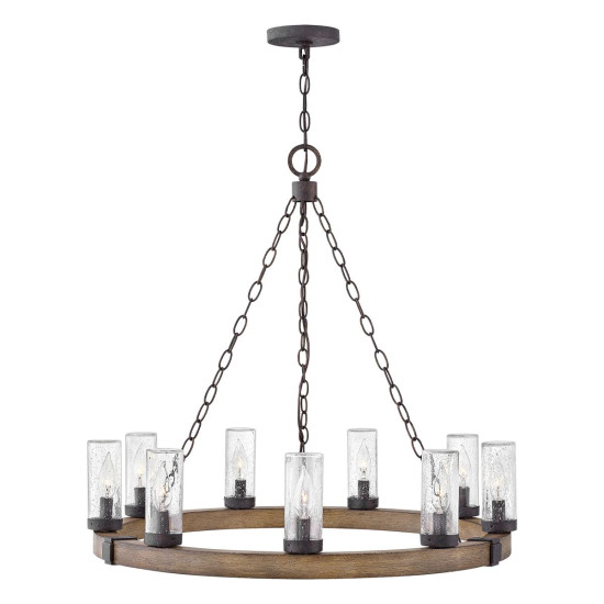 Sawyer 9-ljus utomhus ljuskrona sequoia trä/rost järn 76,2 cm IP44 Sawyer 9-ljus utomhus ljuskrona sequoia trä/rost järn 76,2 cm IP44