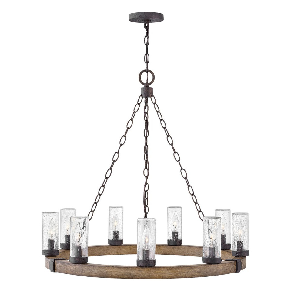 Sawyer 9-ljus utomhus ljuskrona sequoia trä/rost järn 76,2 cm IP44 Hinkley Lighting Sawyer 9-ljus utomhus ljuskrona sequoia trä/rost järn 76,2 cm IP44