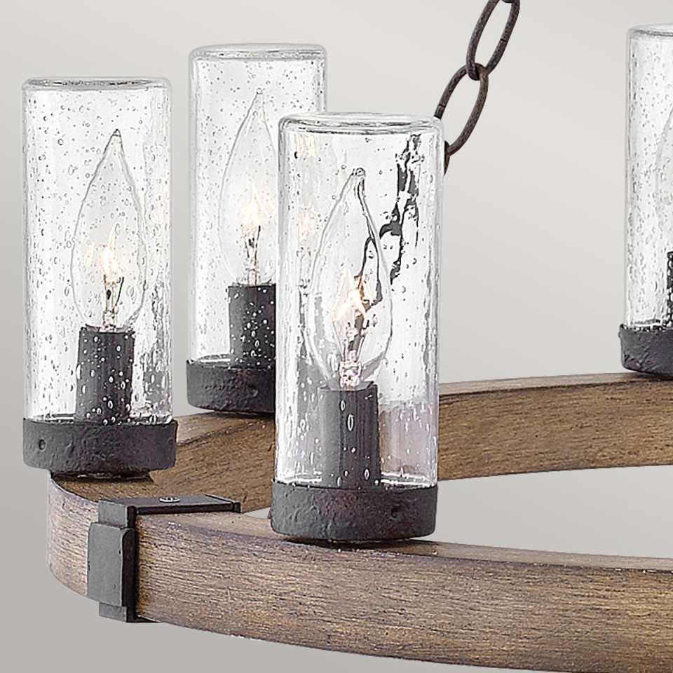 Sawyer 9-ljus utomhus ljuskrona sequoia trä/rost järn 76,2 cm IP44 Hinkley Lighting Sawyer 9-ljus utomhus ljuskrona sequoia trä/rost järn 76,2 cm IP44