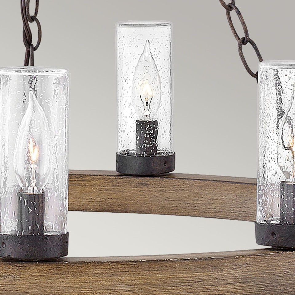 Sawyer 9-ljus utomhus ljuskrona sequoia trä/rost järn 76,2 cm IP44 Hinkley Lighting Sawyer 9-ljus utomhus ljuskrona sequoia trä/rost järn 76,2 cm IP44