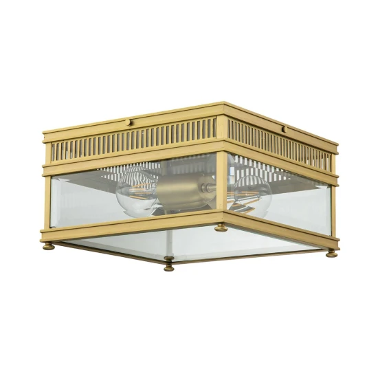 Holborn 2-ljus plafond borstad mässing/klar 30 cm IP44