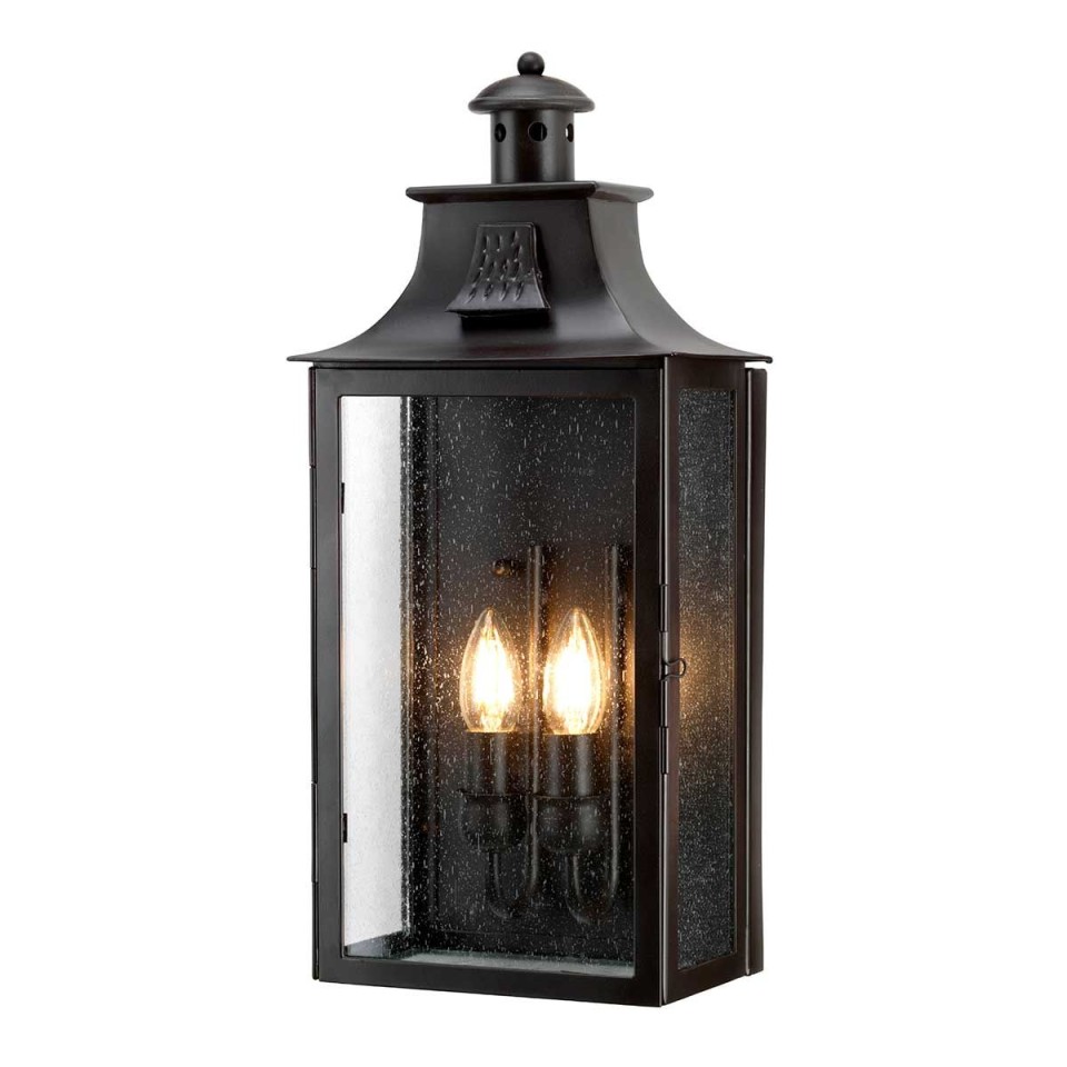 Kendal 2-Lt Outdoor Wall Light Old Bronze/Glass 46cm IP44