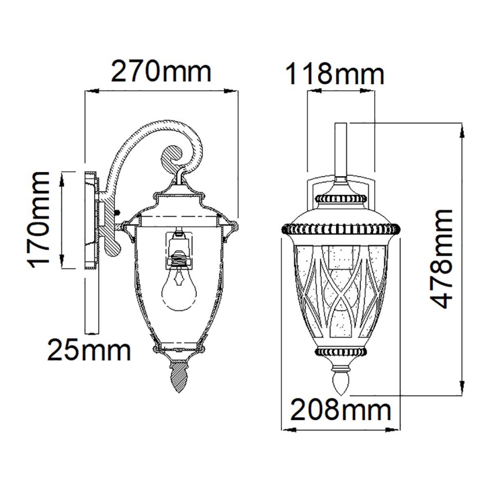 Admirals Cove 1-Lt Medium Outdoor Wall Light Textured Black/Clear 47.8cm IP44