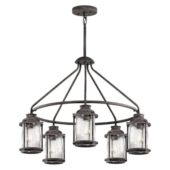 Ashland Bay 5-Lt Outdoor Chandelier Weathered Zinc/Glass 66.3cm IP44