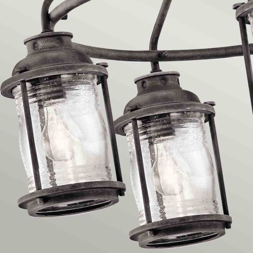 Ashland Bay 5-Lt Outdoor Chandelier Weathered Zinc/Glass 66.3cm IP44