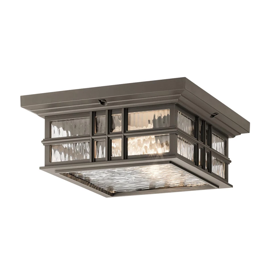 Beacon Square 2-Lt Outdoor Flush Ceiling Light Olde Bronze/Glass 30.5cm IP44